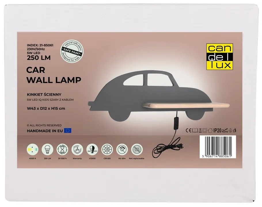 Szürke gyerek lámpa Car – Candellux Lighting
