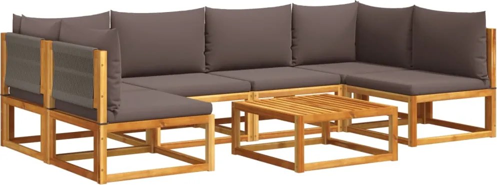 vidaXL 7 darabos kerti kanapégarnitúra párnákkal, akácfa és kötél