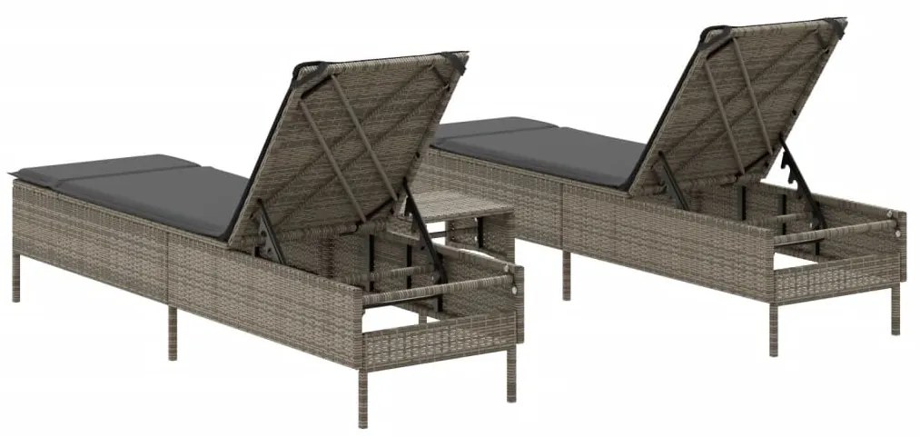 3 részes szürke polyrattan napozóágy szett párnával
