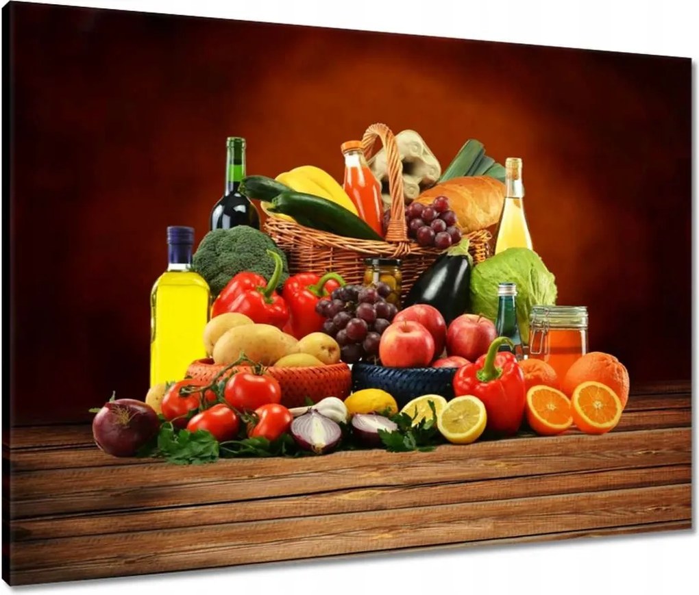 Vászonkép 80x60 Gyümölcsök Zöldségek a konyhába