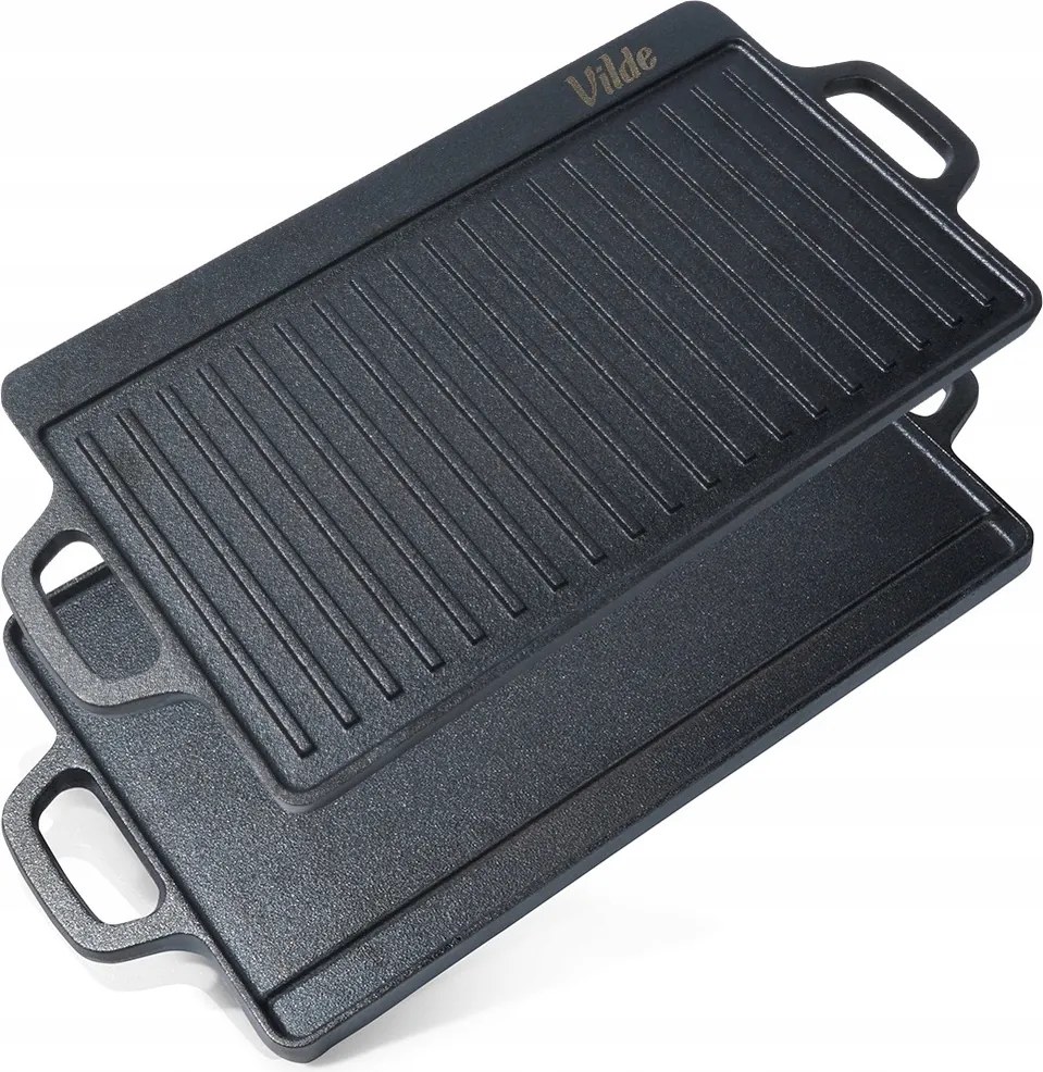 Öntöttvas Grill Főzőlap Kétoldalas Grillezéshez Plancha Grillrács 45,5X22,5