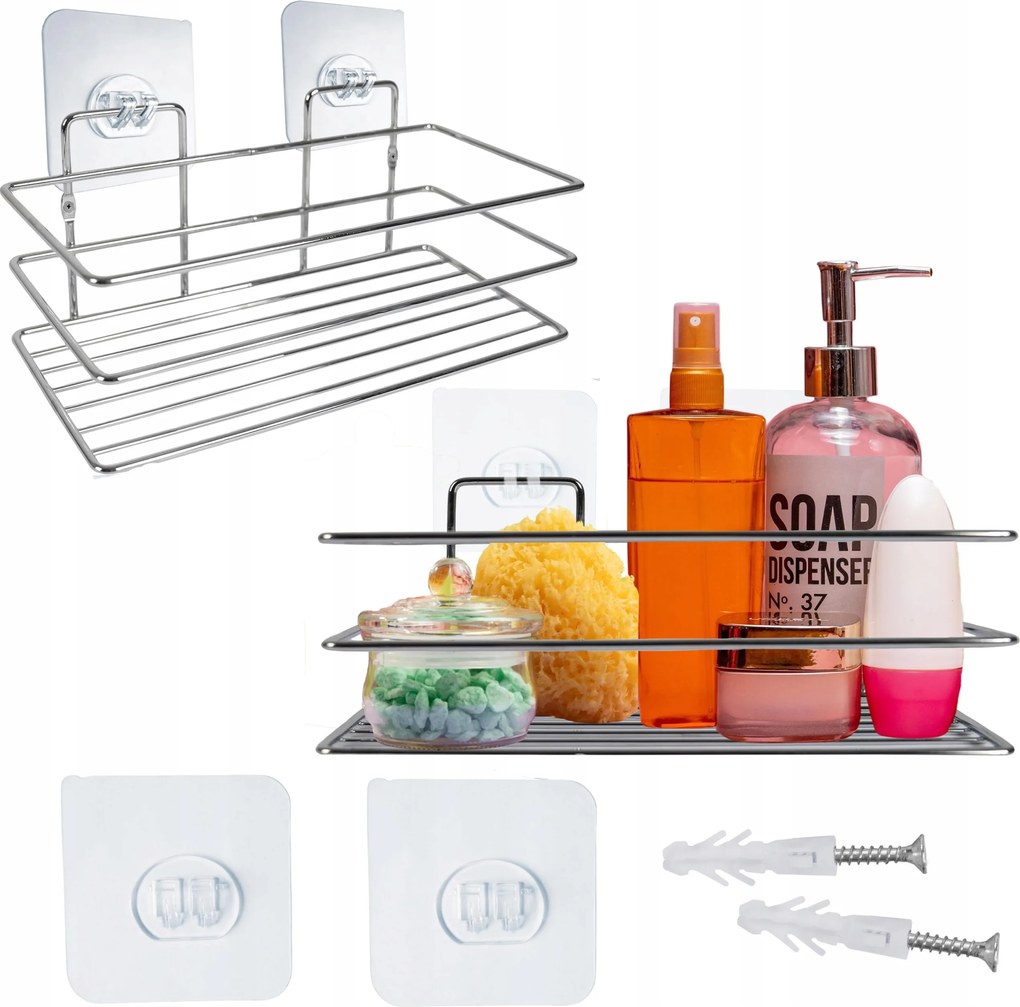 Ezüst Színű Fürdőszobas Polc, Masszív Fém, Öntapadós És Felcsavarozható, Minőségi