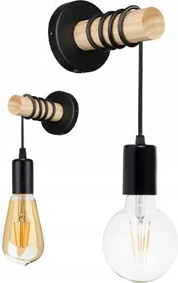 Fali lámpa fa 1xE27 Led túlnyúlás Loft kábelen Fekete
