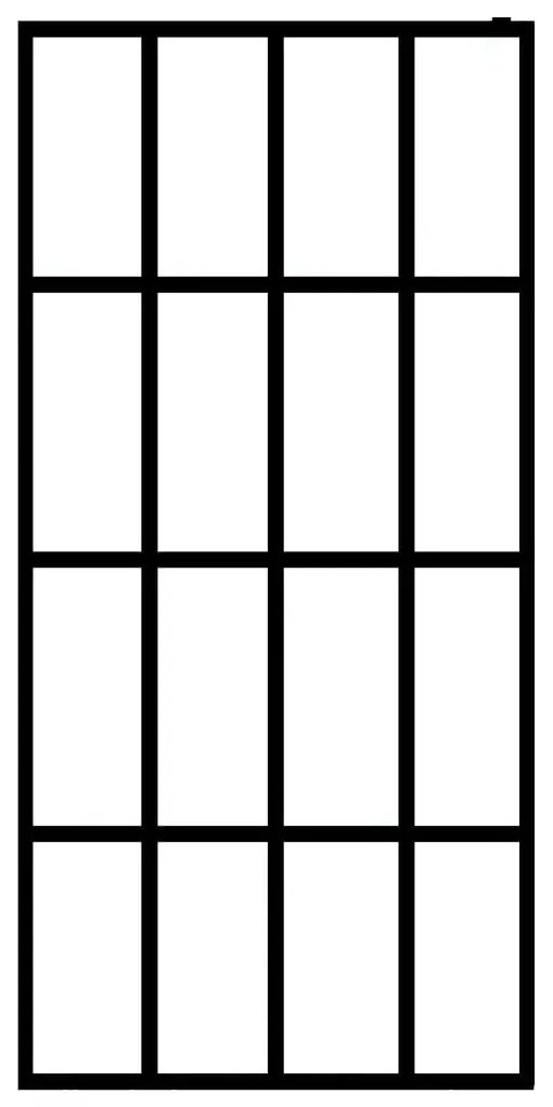 Fekete ESG üveg és alumínium zuhanyfal polccal 118 x 190 cm