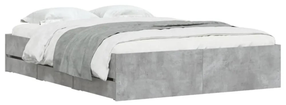 betonszürke szerelt fa ágykeret fiókokkal 135 x 190 cm