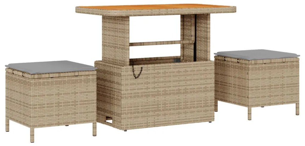 10 darabos Kerti Kanapé Szett Párnákkal Bézs Poly Rattan Akácia, 2 fős Kerti Kanapé Párnákkal Bézs Poly Rattan, 3 darabos Kerti Étkező Szett Párnákkal Bézs Poly Rattan Akácia