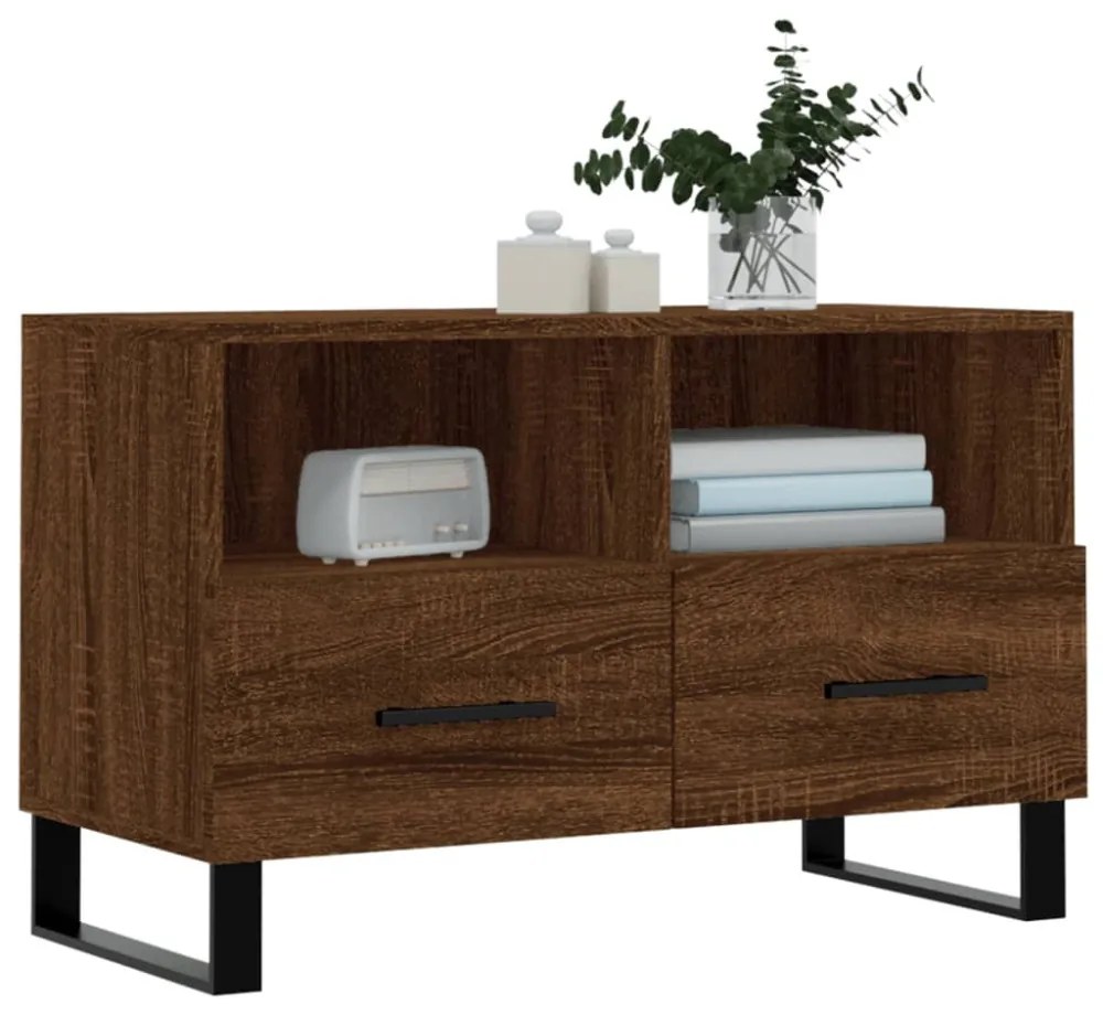 barna tölgyszínű szerelt fa TV-szekrény 80 x 36 x 50 cm