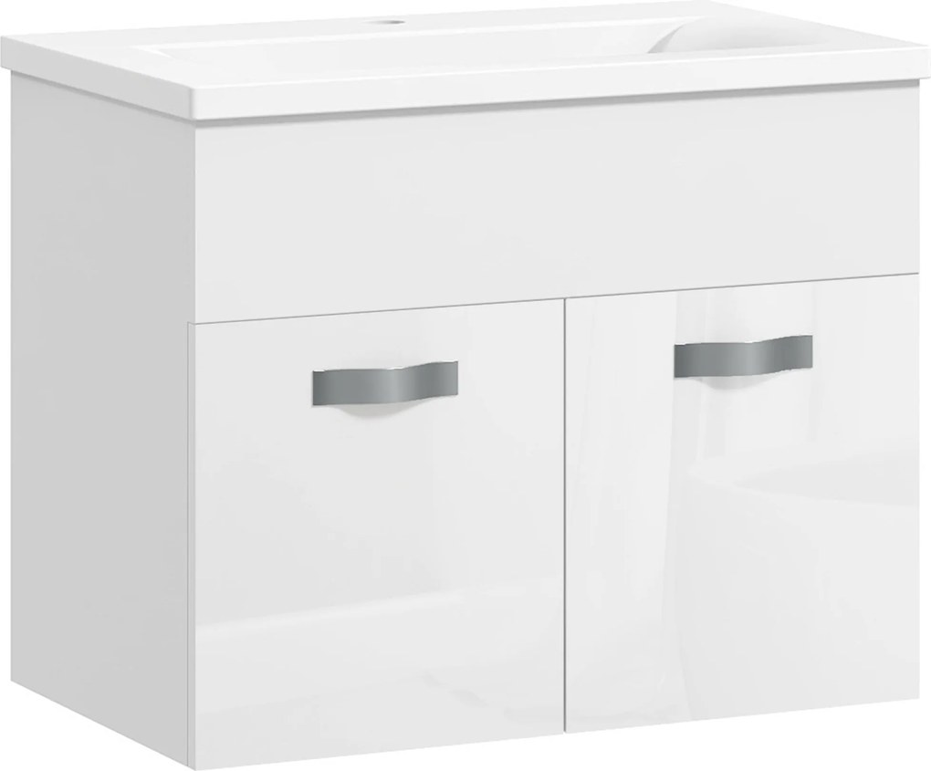 Kleankin Fali Fürdőszobai Mosdószekrény 61x40x50cm, 2 Ajtóval, Lassú Záródású Pántokkal, Fényes Fehér | Aosom