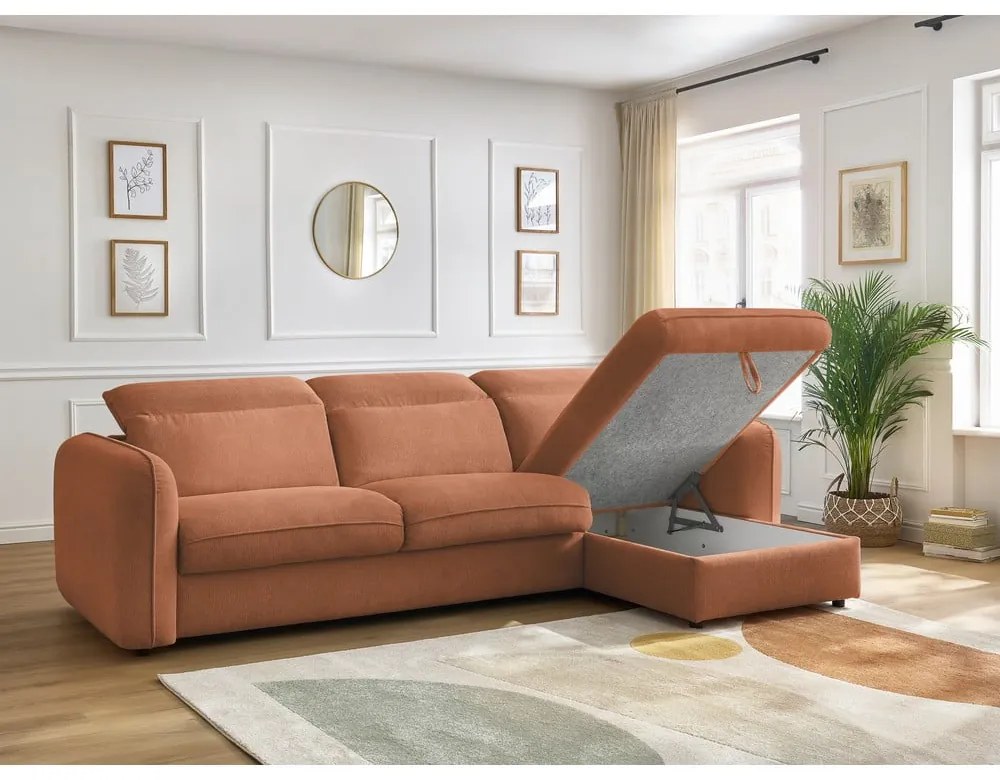 Narancssárga kinyitható sarokkanapé (variálható) Achille – Bobochic Paris