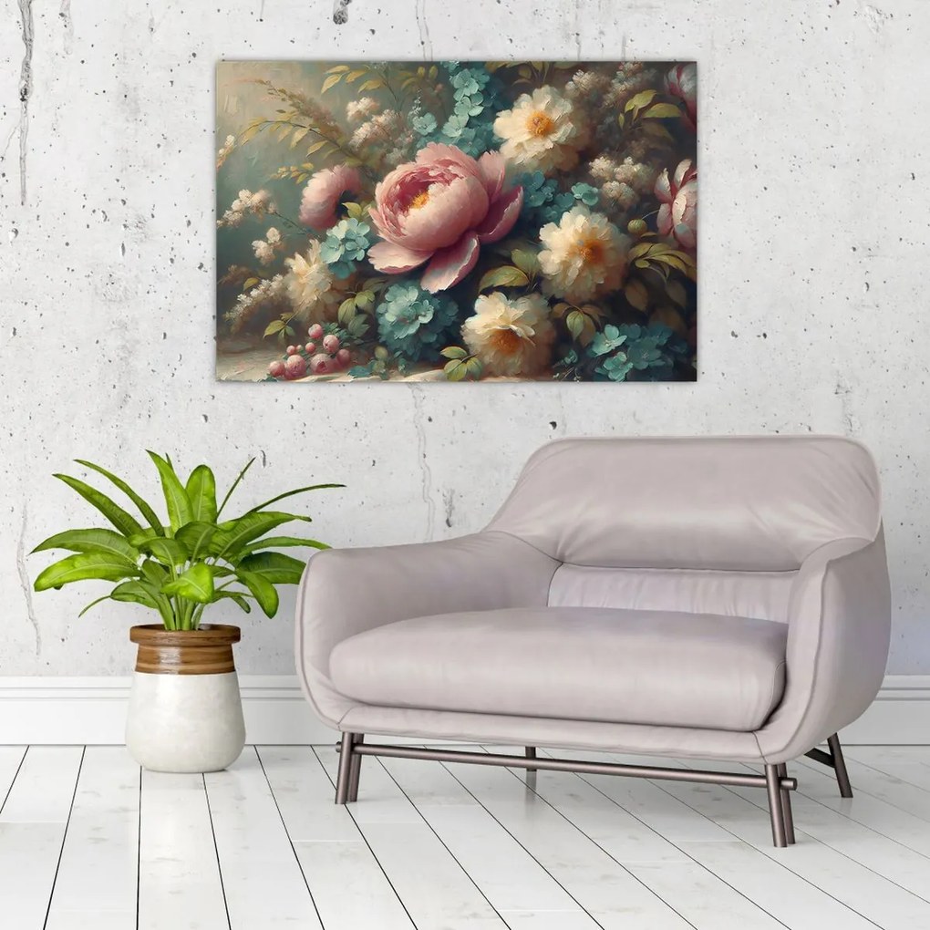 Kép - Természet csendélet virágokkal - festmény (90x60 cm)