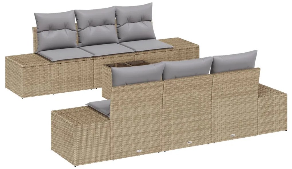 vidaXL 7 Részes Kerti Kanapé Szett Párnákkal Bézs Poly Rattan