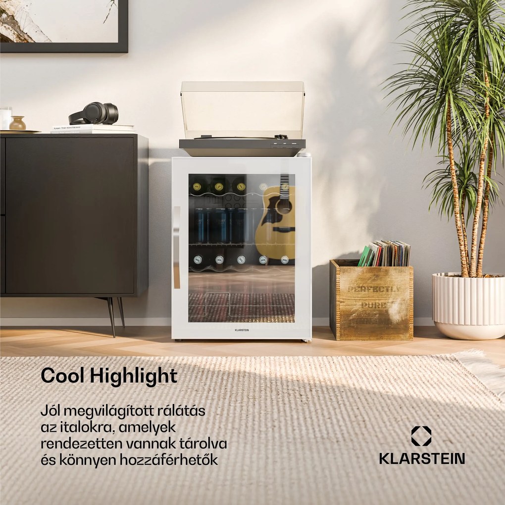 Klarstein Beersafe italhűtő tükörüveg ajtóval | 64 x 48 cm | 85 W | 60 liter | Fehér