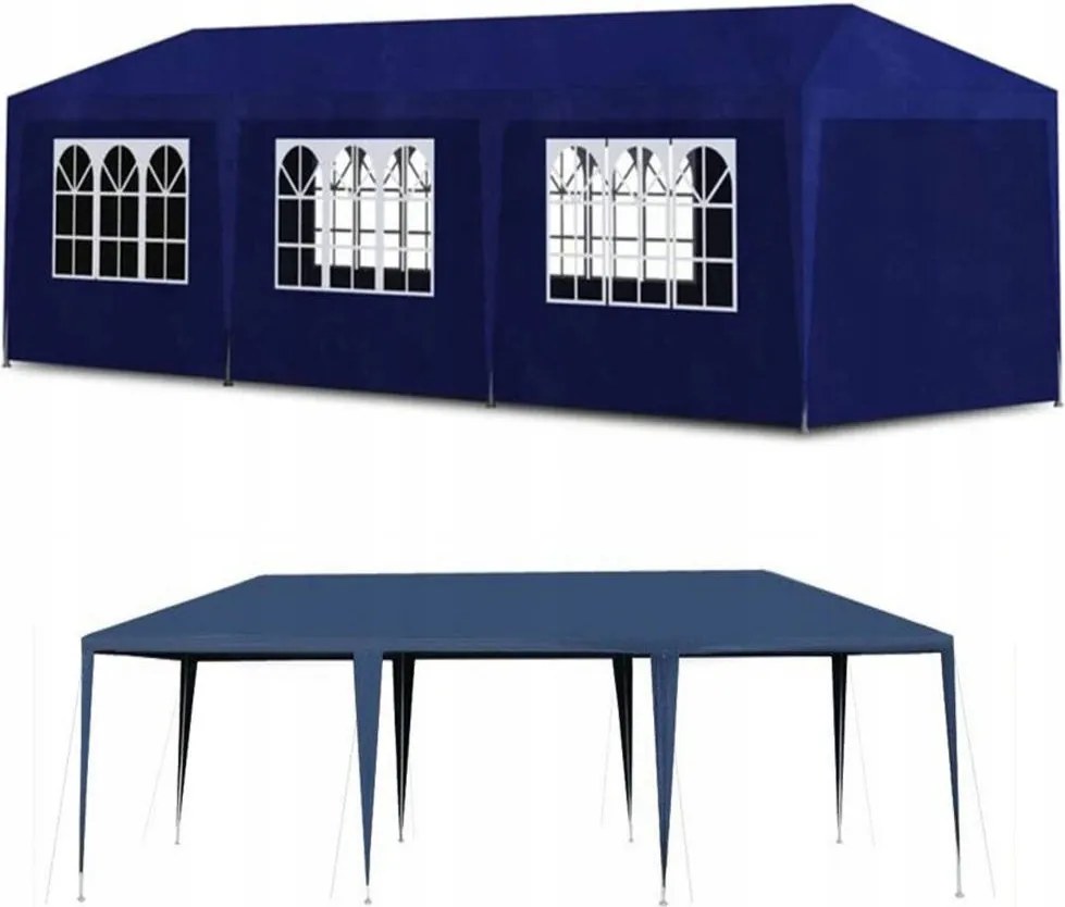 Kerti Pavilon Vendéglátó Sátor Kék 3x9 m 8 Fal