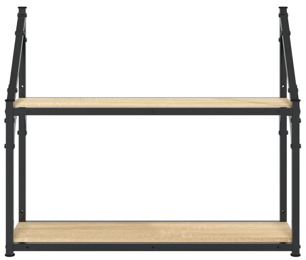 2 szintes sonoma tölgy színű szerelt fa fali polc 60x21x51 cm