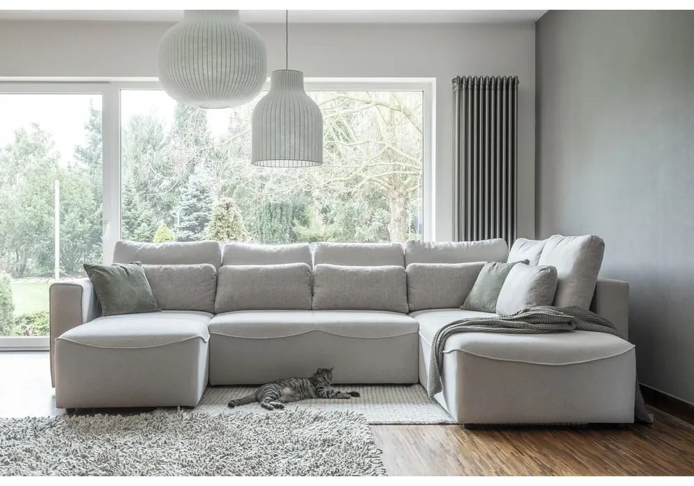 Krémszínű kinyitható sarokkanapé ("U" alakú) Homely Tommy – Miuform