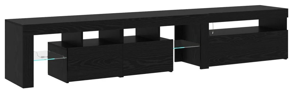 TV Szekrények 2 db LED Fénnyel Fekete Tölgy Mérnöki Fából