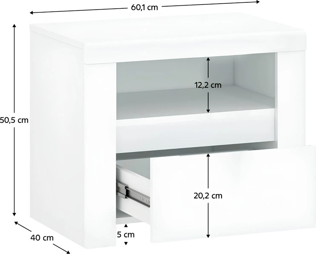 Éjjeliszekrény 1S, fehér fényes, LINDY