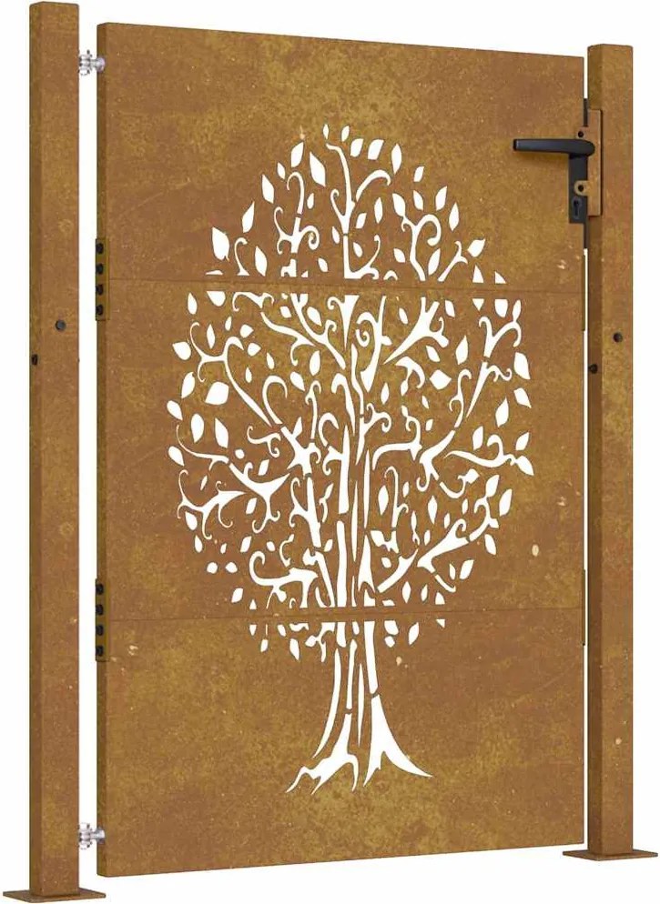 vidaXL Corten acél kertkapu 100x125 cm, fa mintázatú