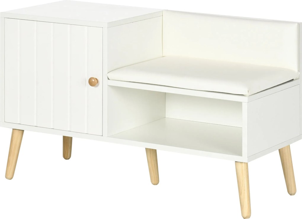 HOMCOM Cipőtároló Pad üléspárnával és Nyitott Polccal 4 Pár Cipőhöz - Cipőpadló Előszobába, Előcsarnokba, Nappaliba 80x33x49 cm Fehér | Aosom