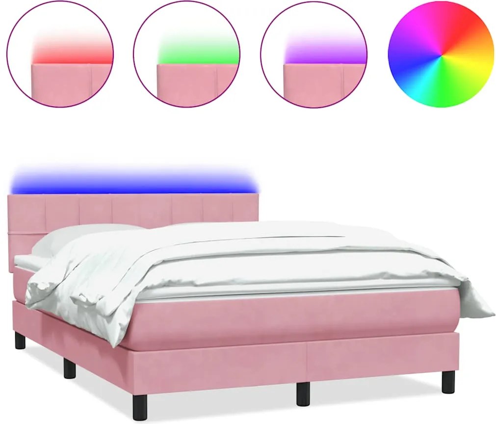vidaXL rózsaszín bársony rugós és LED-es ágy matraccal 160x210 cm