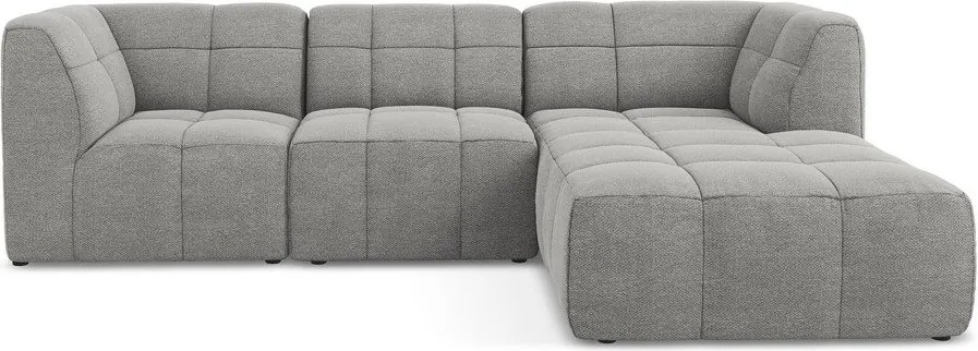 Szürke buklé sarokkanapé (jobb oldali-heverő résszel) Aloha – Makamii