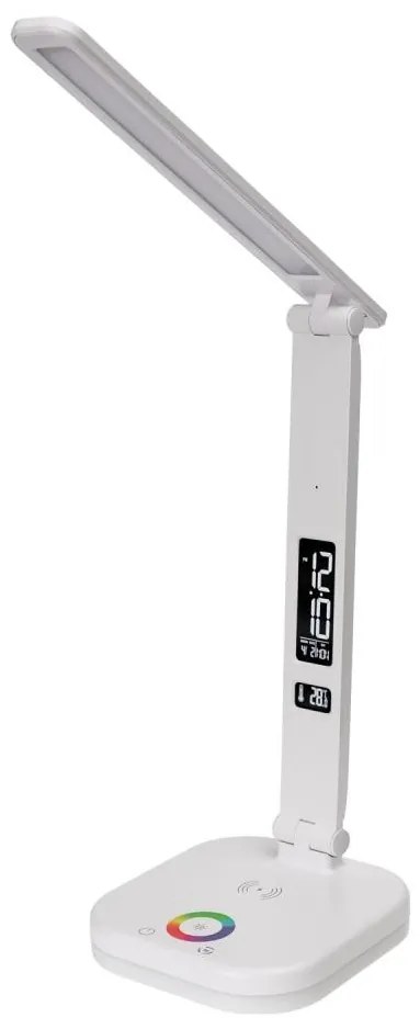 LED RGBW Dimmelhető lámpa vezeték nélküli töltéssel, kijelzővel, USB porttal 6W/5V 3000-6500K fehér