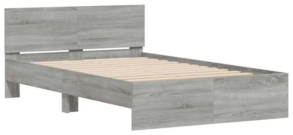 szürke sonoma színű ágykeret fejtámlával és LED-del 135x190 cm