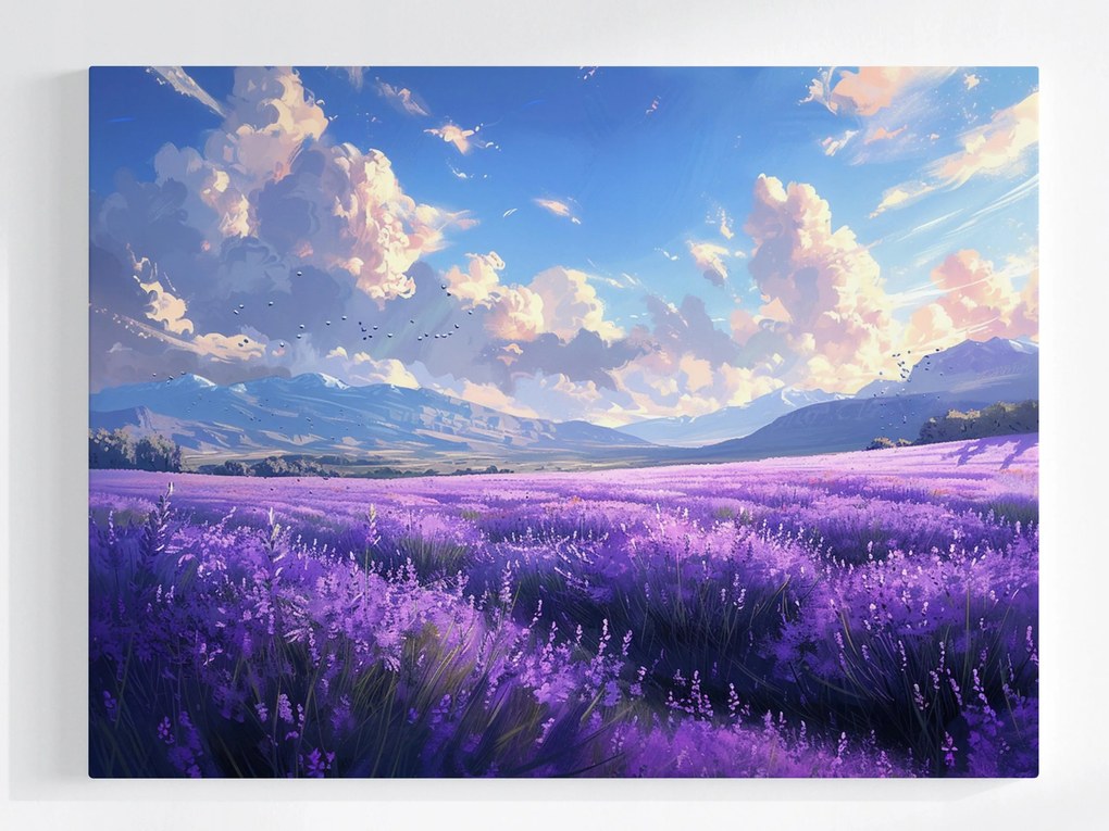 Vászonkép Canvas Tájkép Hegyek Dombok Mezők Levendula Felhők 100x75