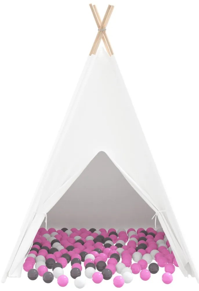 Gyermek Teepee Sátor Táskával Barackszínű & Játéklabdákkal Fehér