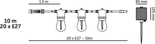 LED dimmelhető napelemes fényfüzér STARLIGHT NEO 20xE27/3,7V 2700K IP54 1200 mAh 11,5m + távirányító