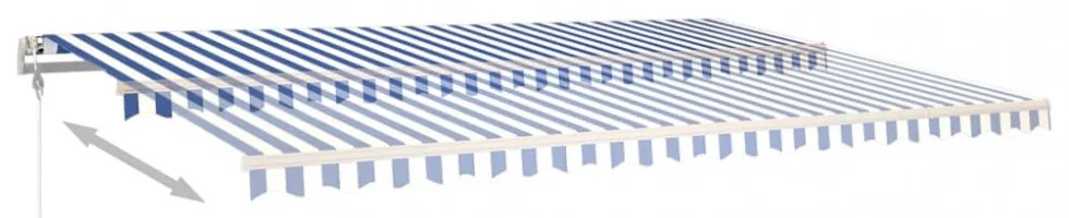 kék és fehér kézzel kihúzható LED-es napellenző 6 x 3,5 m