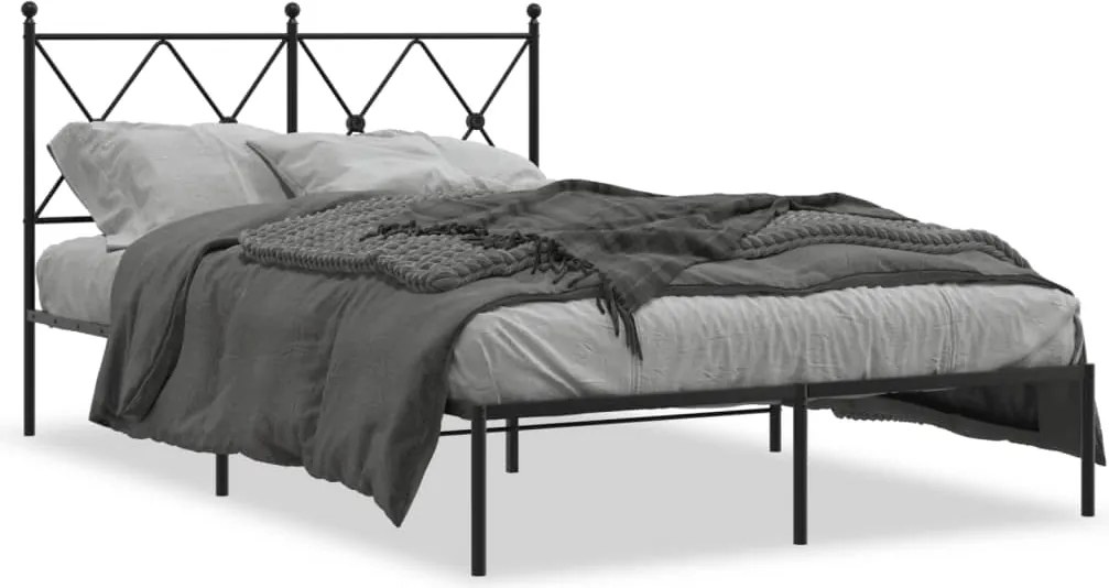 vidaXL fekete fém ágykeret fejtámlával 120 x 200 cm
