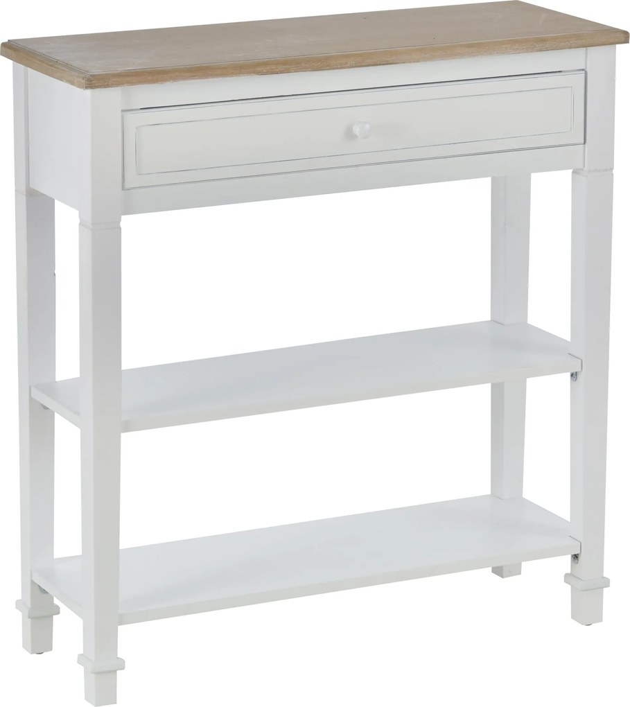 HOMCOM Multifunkcionális Konzol Asztal Oldal Asztal Előszobába Étkezőbe 2 Polccal 1 Kivehető Fiókkal Retro Stílusú Fogantyú Fenyő 75,6x27,5x80,5 cm Te