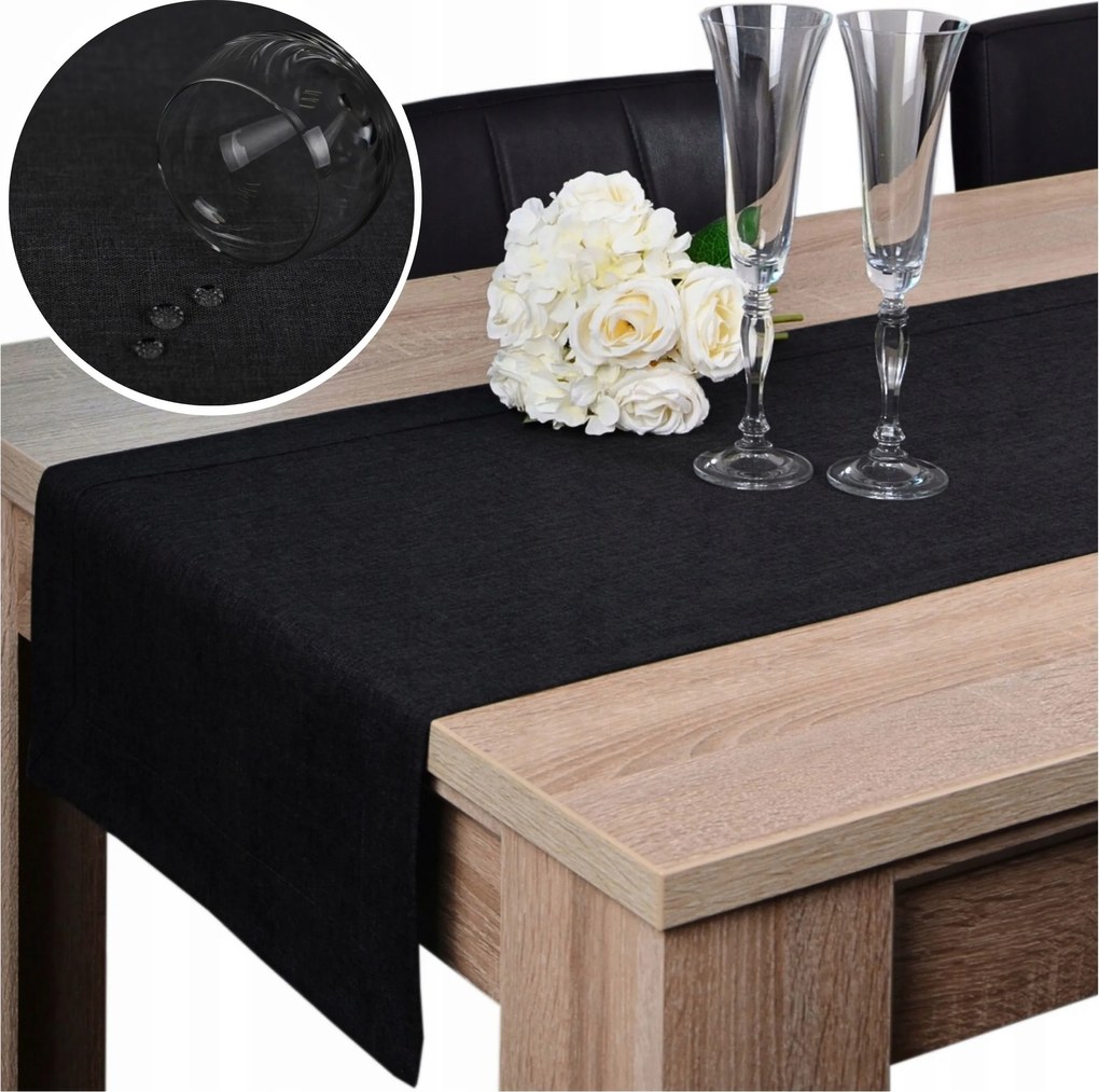 Asztalterítő Panama 40x180 Foltálló Sima Dekoratív Fekete