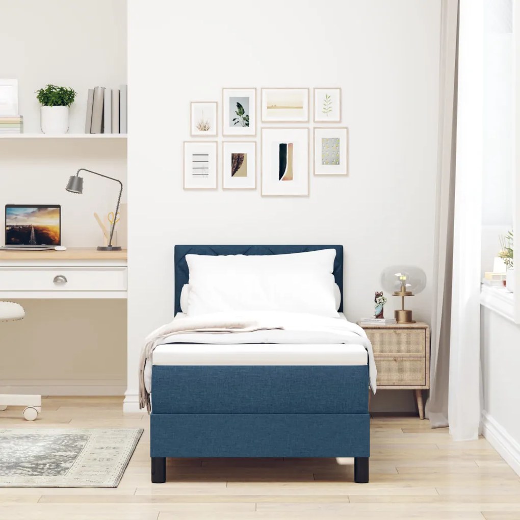 Boxspring Ágy Matraccal &amp; LED Kék 80x200 cm Szövet