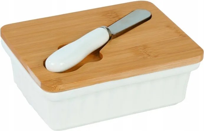 Moderno vajtartó kerámia-bambusz vágóval, fehér