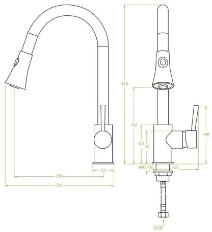 Laveo Daru, álló konyhai csaptelep h-410, fekete, LAV-BLD_769D