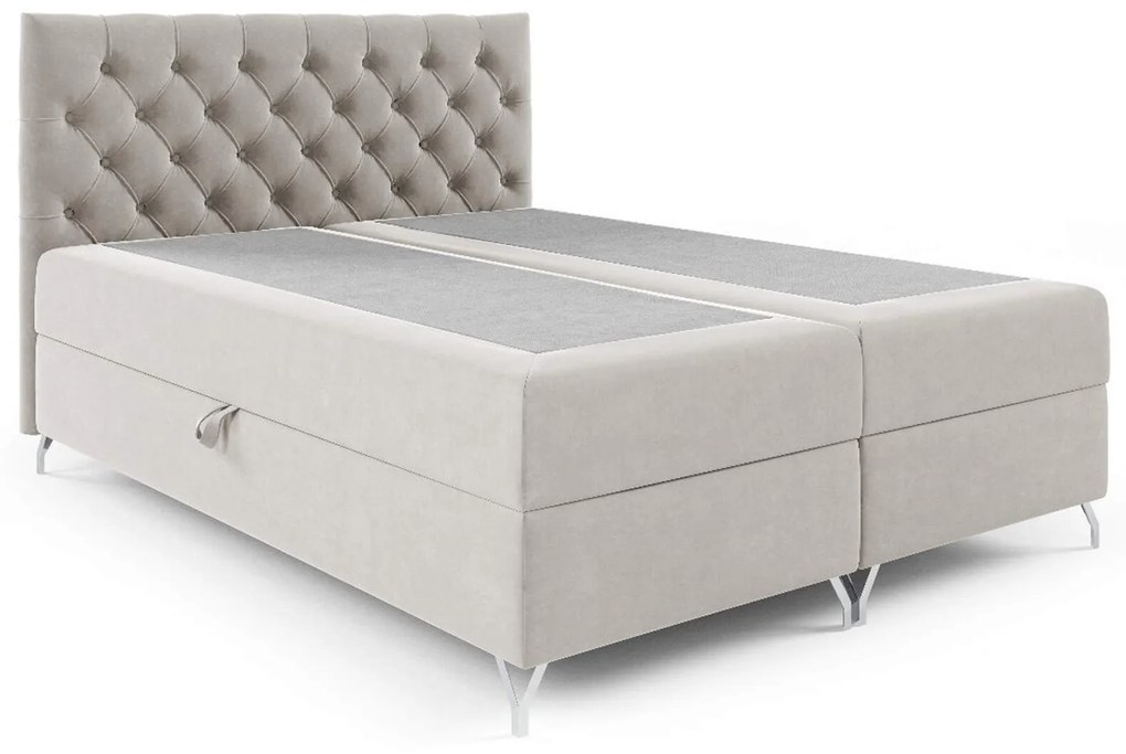 Wilsondo GULIETTE ágyneműtartós kárpitozott boxspring ágy matracokkal - fehér Méret: 160x200
