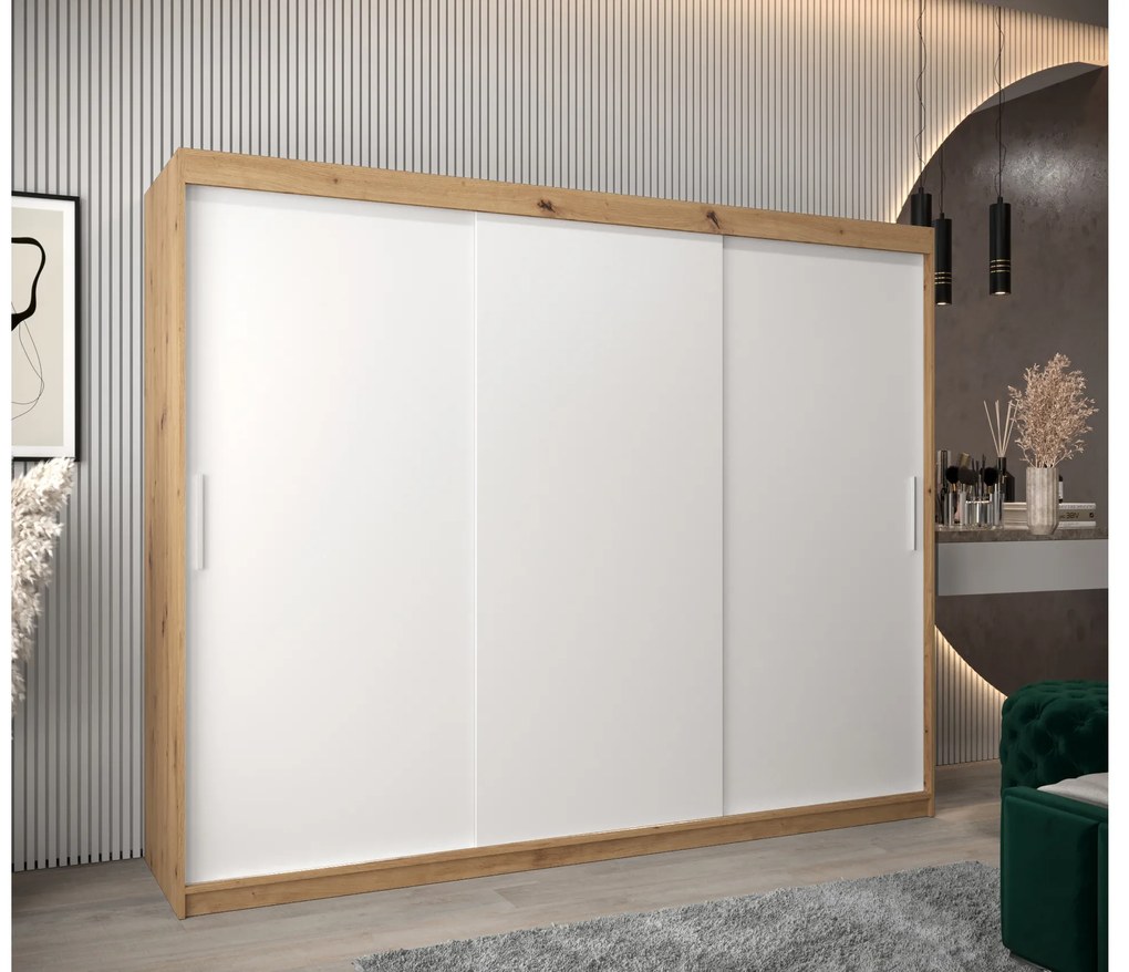 Ruhásszekrény 250 cm Toki (artisan tölgy + matt fehér). 1064867