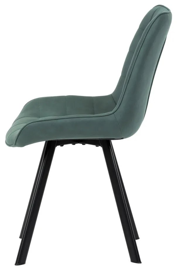 Scaun de sufragerie, tapițerie din material verde, efect piele periată, picioare din metal negru