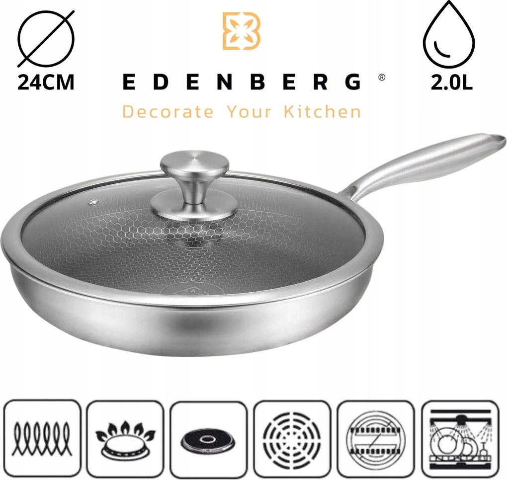 Edenberg serpenyő 24 cm, non-stick méhsejt fedéllel
