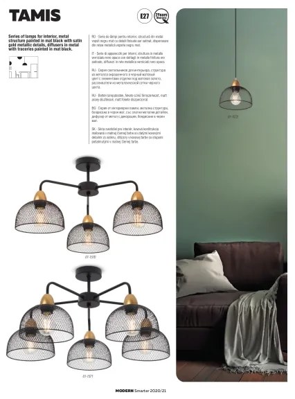 Redo 01-1573 - Kábelen függő csillár TAMIS 3xE27/42W/230V átm. 59 cm fekete