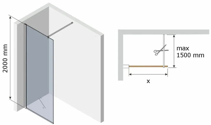 Mexen Kioto zuhanyparaván WALK-IN 8mm, 140x200 cm, fehér mintás, 800-140-000-00-85