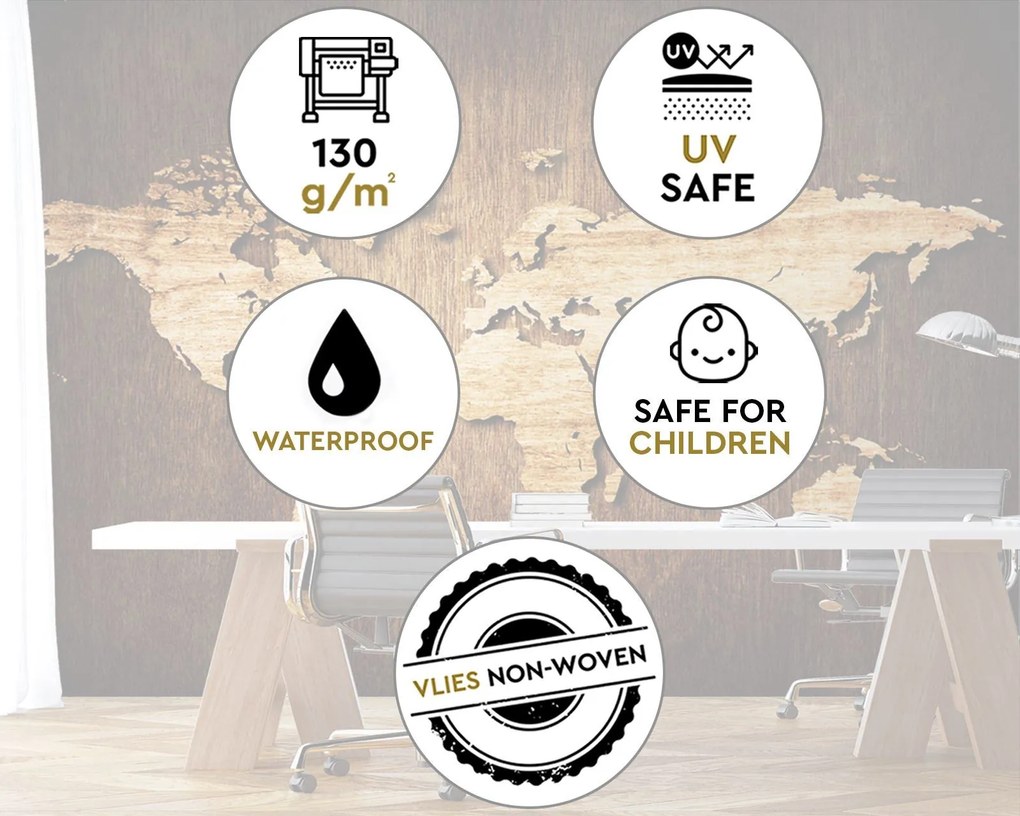 Gario Fotótapéta Világtérkép fára Anyag: Vlies, Méret: 150 x 105 cm