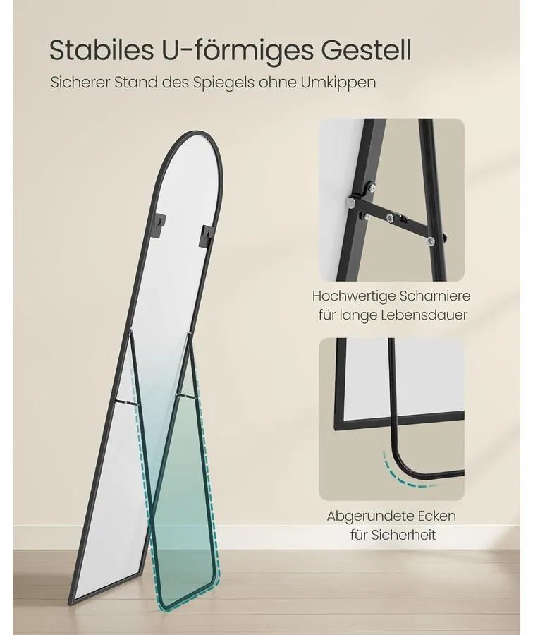 Teljes alakos tükör, 160 x 50 cm, tintafekete