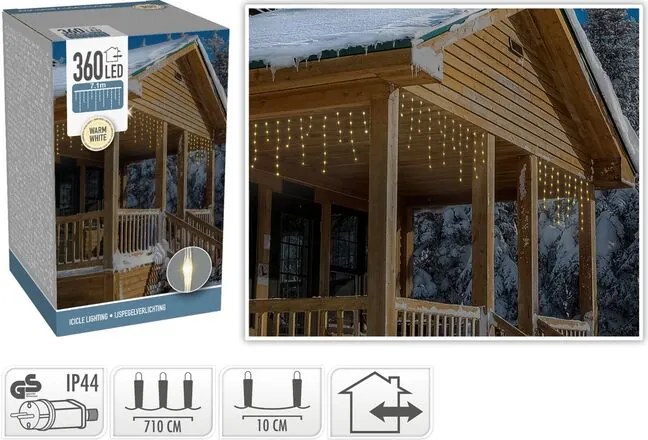 Karácsonyi jégcsap világítás 360 LED-del, hossza 7 m