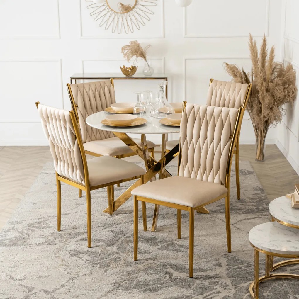 BALI asztal, 100 cm, fehér márvány/arany