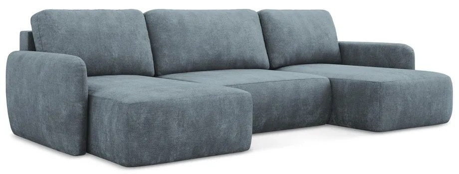 Szürkéskék zsenília kinyitható-tárolóhelyes sarokkanapé (U alakú) Lilo – Makamii