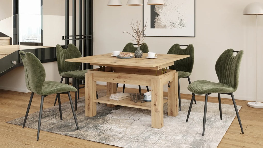 Mazzoni BRAWO Artisan Tölgy - NYITHATÓ/MAGASÍTHATÓ DOHÁNYZÓASZTAL POLCCAL ÉTKEZŐASZTALKÉNT IS HASZNÁLHATÓ