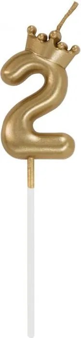 Arany Champagne Crown 2-es számgyertya, tortagyertya 6 cm